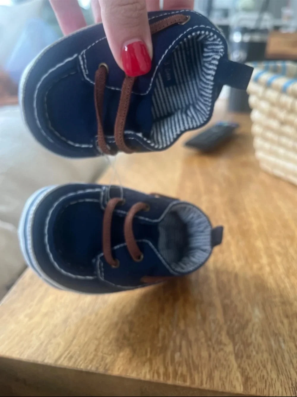 Navy Canvas Kids Boat Shoes with Brown Laces